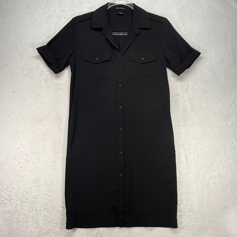 Theory Shirt Dress Career Workwear Button Down‎ Short Sleeve Black Size 2